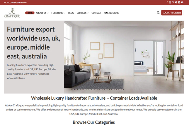 Furniture export worldwide